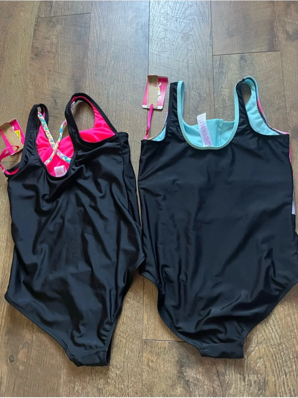 NWT Bundle of‎ 2 Justice Girls' Black Multicolor Ring Pop One-Piece Swimsuits